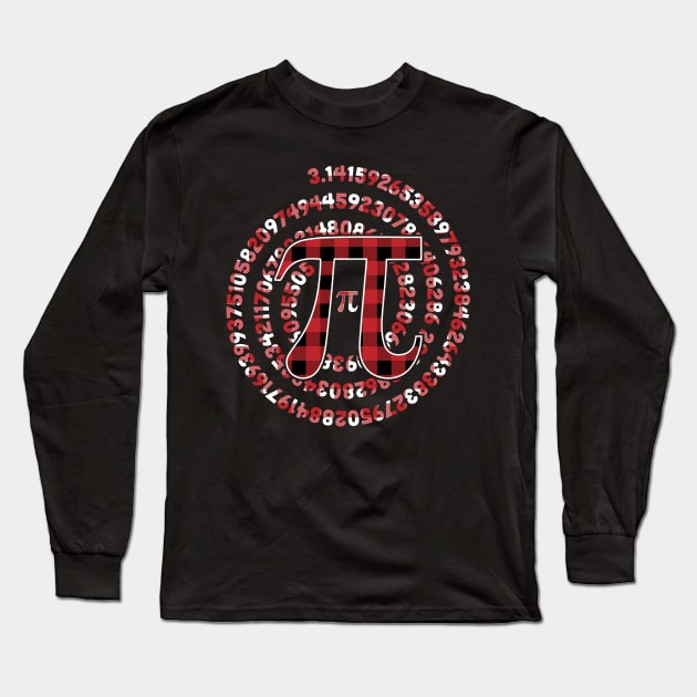 Spiral Pi Day Numbers Symbol Red Plaid Math Lover - Pi Day Long Sleeve T-Shirt by OrangeMonkeyArt